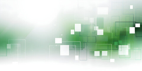 Abstract shapes white and green background, geometric pattern of square blocks - Architectural, financial, corporate and business brochure template