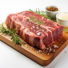 Obraz premium Raw Fresh Meat Ribeye Steak Entrecote, Isolated On White Background, For Design And Printing