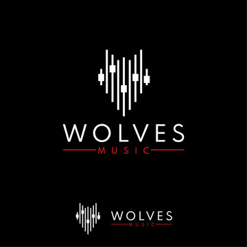 logo for music audio entertainment with wolf head equalizer concept