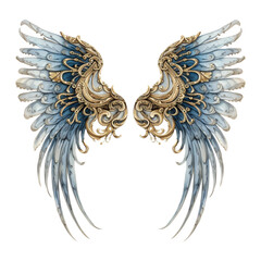 angel wings on a transparent background, in the style of light indigo and dark bronze