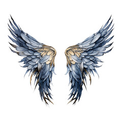 angel wings on a transparent background, in the style of light indigo and dark bronze