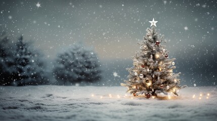 A snowcovered winter wonderland with a magnificent christmas tree within the center encompassed by twinkl