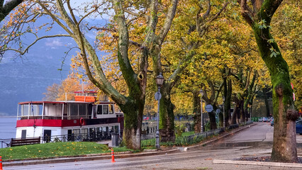 ioannina city in winter rainy days street view greece