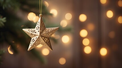 A star and a tree hanging together on a rope during Christmas