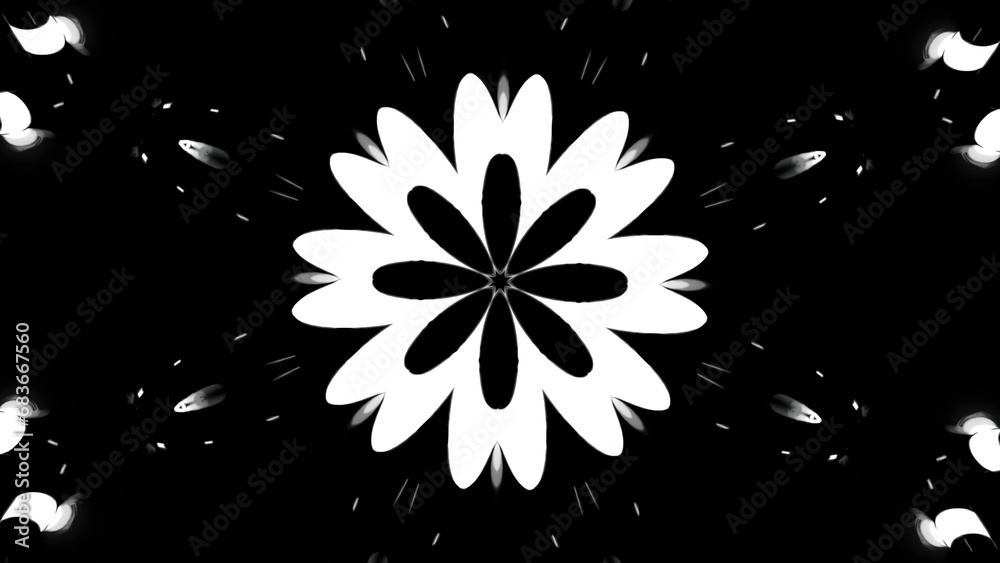 Poster abstract symmetrical pattern with neon shapes looking like a lower bud. design. endless blinking fra
