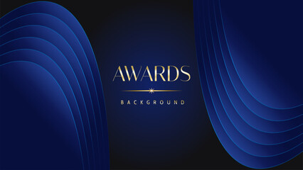 Dark blue golden royal awards graphics background. Lines growing elegant shine spark. Luxury premium corporate abstract design template. - obrazy, fototapety, plakaty