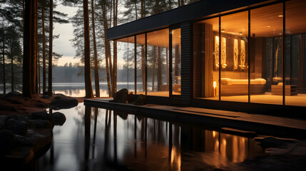 Finland sauna warming up and healing in a spa wellness resort cabin, generative ai - obrazy, fototapety, plakaty