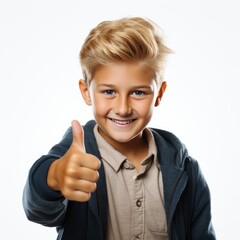 Little Boy Showing Ok Gesture Sign, Isolated On White Background, For Design And Printing