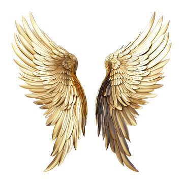 Illustration of a big golden wings, isolated in the transparent background