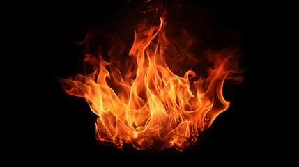Perfect fire isolated over black background, generative ai