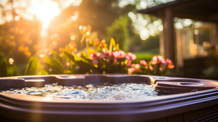 hot tub sunny bright background, generative ai