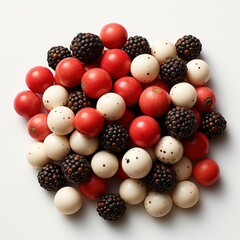 Pepper Mix Red Black White Green, Isolated On White Background, For Design And Printing