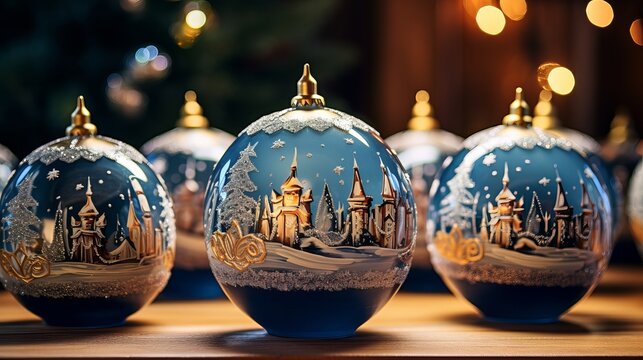 Christmas gifts on the painted glass christmas balls with pixie stories