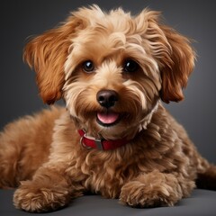 Portrait Cute Joyful Animal Maltipoo Red, Isolated On White Background, For Design And Printing