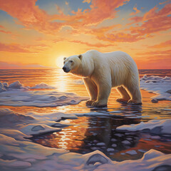 Polar bear at sunset - obrazy, fototapety, plakaty