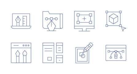 Design icons. Editable stroke. Containing design, design thinking, responsive design, graphic design, design tools, 3d model.