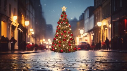 Christmas tree road abstract postcard background