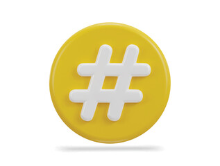 Obraz premium 3d yellow hashtag circle button icon