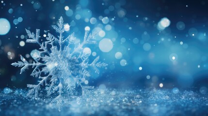 Fototapeta na wymiar Blue Christmas background with snowflake and glowing bokeh effect. Generative ai