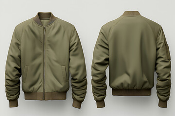 Fashion green olive bomber jacket mockup. Space for design, print and showcasing. Generate Ai.