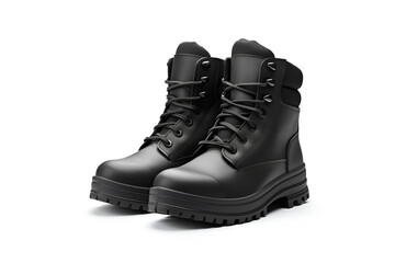 Mockup of black winter, insulated boots isolated on white background. Generate Ai. Leather boots,...