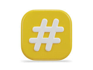 Obraz premium 3d yellow hashtag button icon vector illustration