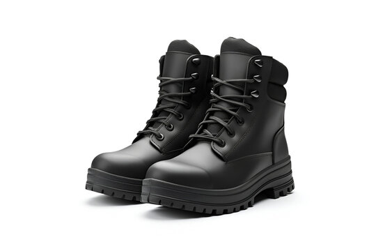 Mockup of black winter, insulated boots isolated on white background. Generate Ai. Leather boots, footwear for winter