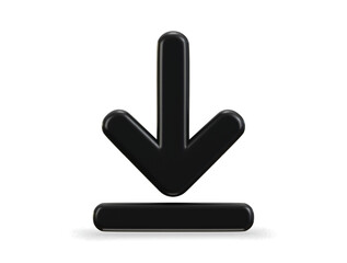 3D download icon, Upload icon, Download symbol, sign. Down arrow bottom side symbol