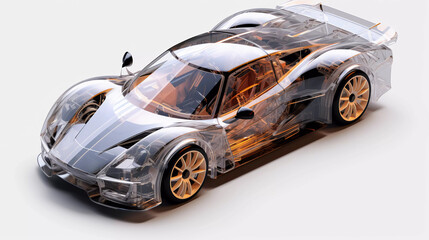 Transparent car engine model with glassy sleek look. new generation car model transparent engine,...