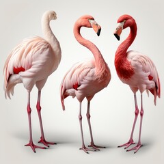 Flamingo Bird Many Angles View Portrait, Isolated On White Background, For Design And Printing