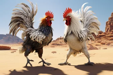 Foto op Plexiglas Two chickens flap their wings © wendi