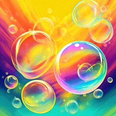 flying bubbles on a colorful background