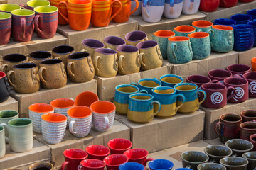 colorful ceramic cups in the market for sell