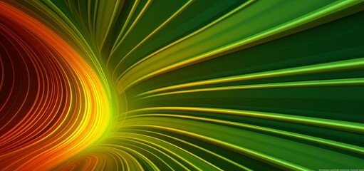 Abstract Lines Tunnel with Green, Yellow and Orange Stripes. 3D Render, Generative AI