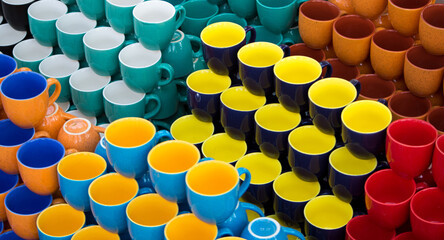 colorful ceramic cups in the market for sell