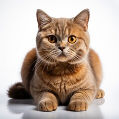 Obraz premium Close Brown British Cat Lying, Isolated On White Background, For Design And Printing