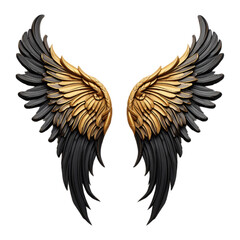 angel wings on a transparent background, in the style of black bronze and gold