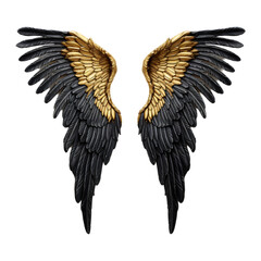 angel wings on a transparent background, in the style of dark red, black and gold 
