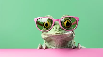 Foto op Canvas frog in sunglass shade glasses isolated on solid pastel background, for commercial, editorial advertisement,  © suphakphen