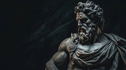 Deurstickers strong stoic greek or roman male statue with a semidark background © Salander Studio