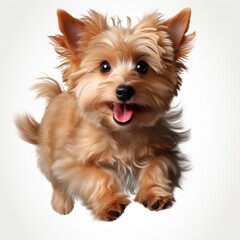 Dog Jumping Air Small Orange Fluffy, Isolated On White Background, For Design And Printing