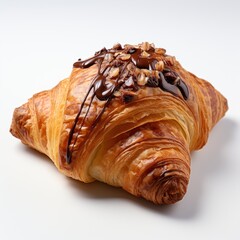 Appetizing Croissant Chocolate Isolated On White, Isolated On White Background, For Design And Printing