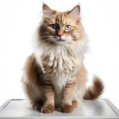 Fototapeta premium Beautiful Adult Mink Ragdoll Cat Standing, Isolated On White Background, For Design And Printing