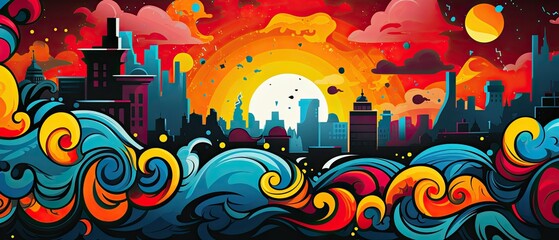 Vibrant graffiti and urban art on a New Years banner