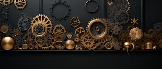 Metallic Gears and Cogs on a Steampunk New Year's Banner
