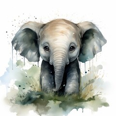 baby elephant watercolors isolated background. digital illustration. Generative AI