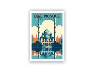 Obraz premium Blue Mosque, Istanbul. Vintage Travel Posters. Vector illustration. Famous Tourist Destinations Posters Art Prints Wall Art and Print Set Abstract Travel for Hikers Campers Living Room Decor 