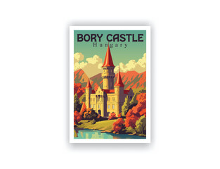 Bory Castle, Hungary. Vintage Travel Posters. Vector illustration. Famous Tourist Destinations Posters Art Prints Wall Art and Print Set Abstract Travel for Hikers Campers Living Room Decor 