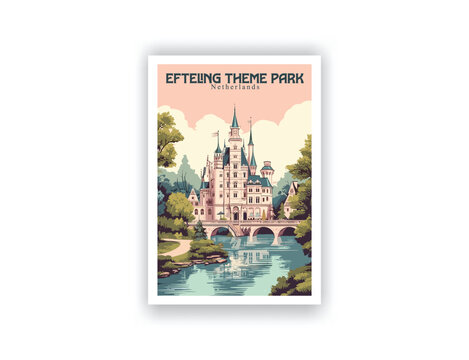 Efteling Theme Park,Netherlands. Vintage Travel Posters. Vector illustration. Famous Tourist Destinations Posters Art Prints Wall Art and Print Set Abstract Travel for Hikers Campers Living Room Decor