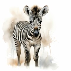 Fototapeta na wymiar Baby Zebra Watercolor Illustration isolated background. digital illustration. Generative AI